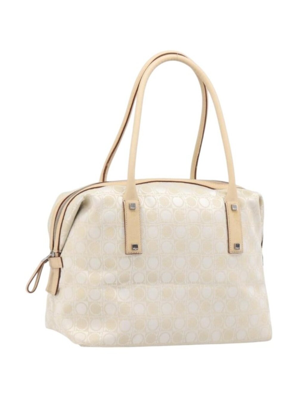 Salvatore Ferragamo Tote Bag Canvas Beige Silver